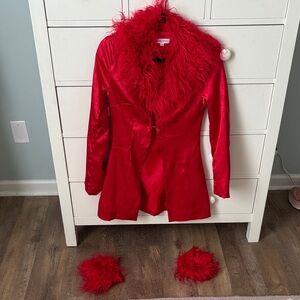 Elsie & Fred red fur trim jacket size XS